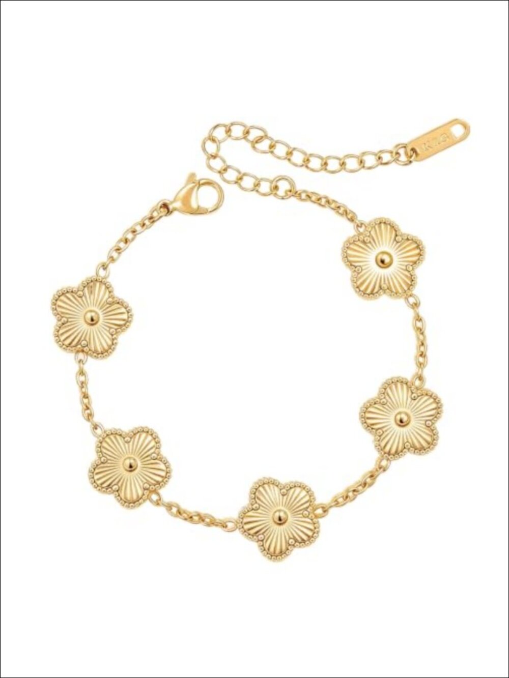 18k Gold Plated Four Leaf Clover Link Bracelet Zirconia Adjustable